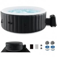 New Costway - 80" Round SPA Pool Inflatable Hot Tub with 130 Air Jets Electric Heater Pump - Black