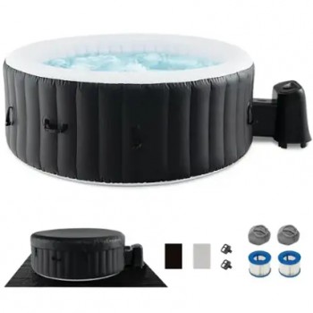 New Costway - 80" Round SPA Pool Inflatable Hot Tub with 130 Air Jets Electric Heater Pump - Black